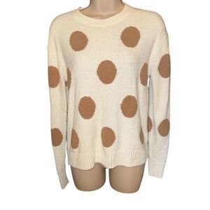 J. Crew Cream and Brown Polka Dot  long Sleeve super Soft 3D Dots Sweater